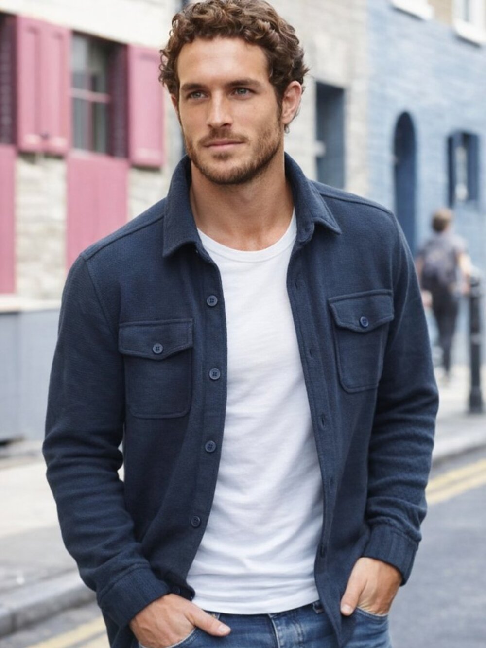 Classic Kuwalla knit jacket or shirt, cotton rich, grayish blue, high quality